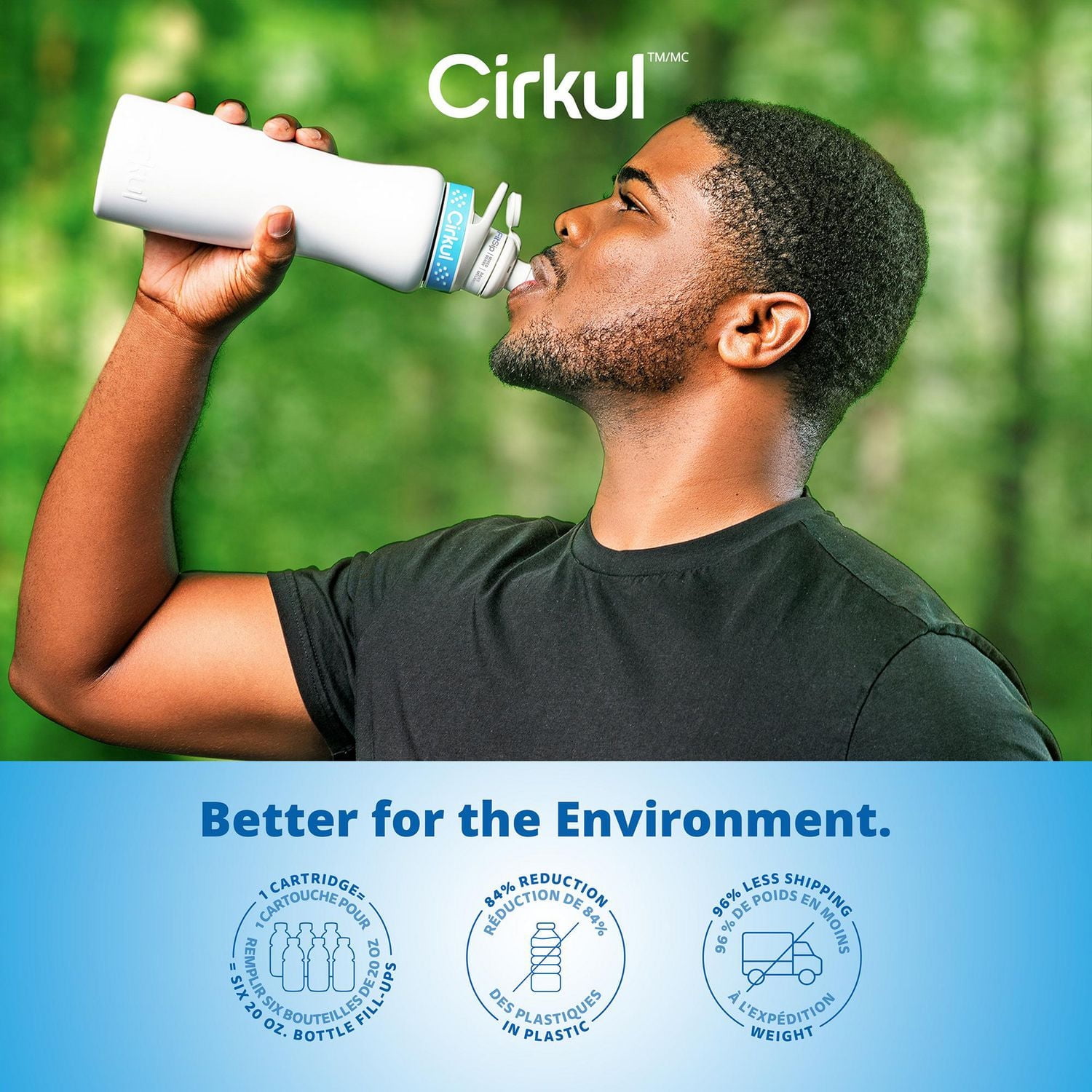 Cirkul 22oz White Stainless Steel Water Bottle Starter Kit with Blue Lid and 2 Flavour Cartridges (Fruit Punch & Mixed Berry)