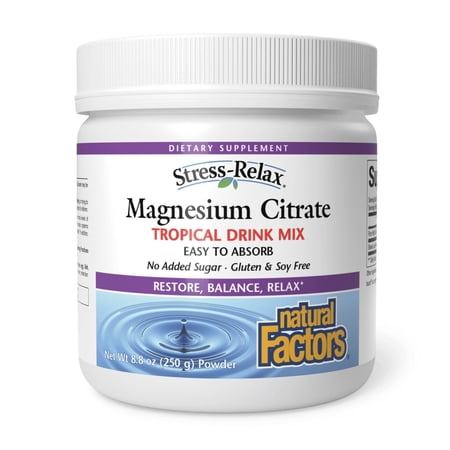 Natural Factors Stress-Relax Magnesium Citrate Tropical Drink Mix-8.8 Ounces