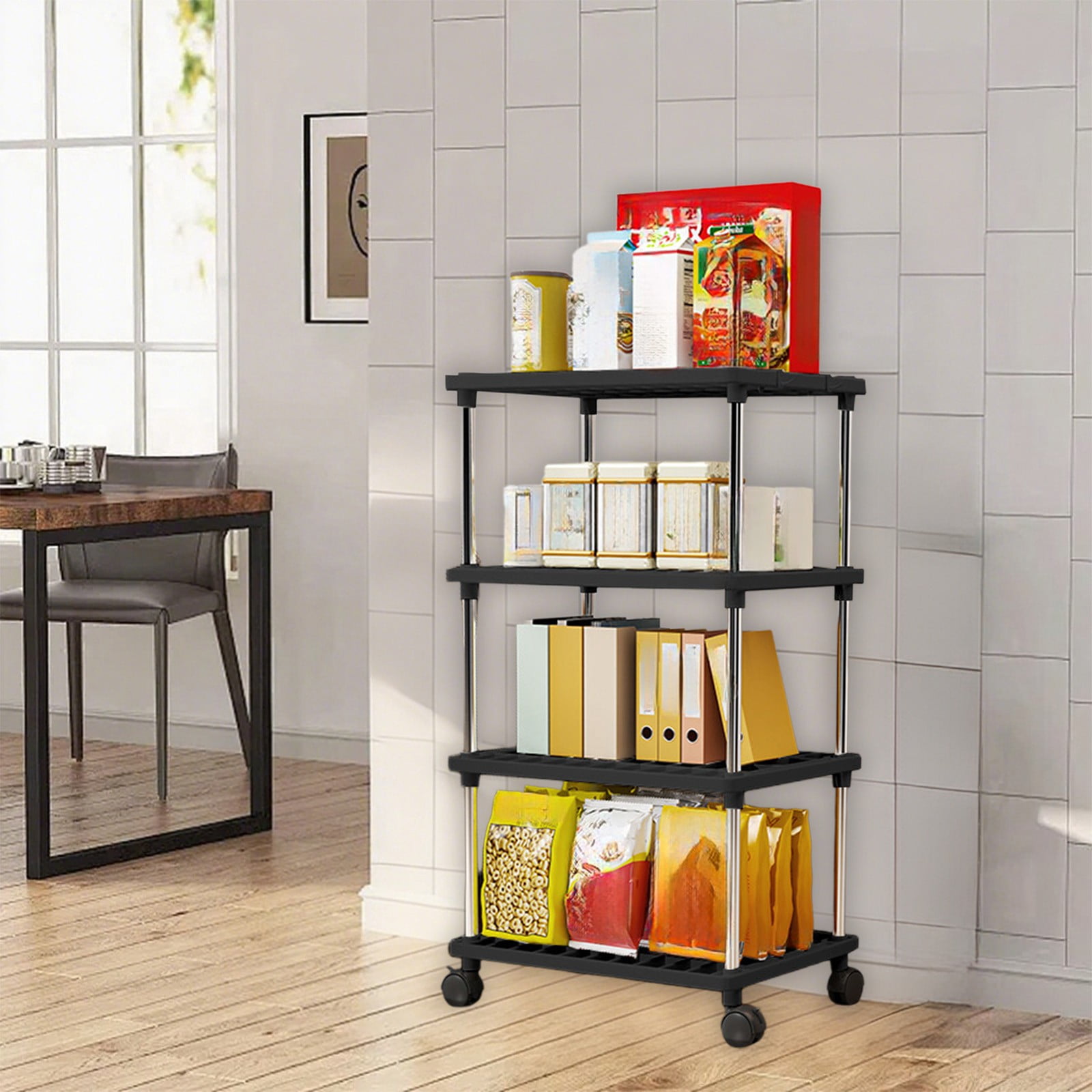 Usloyux Under $5 Freestanding Shelf Bathroom Organizer,2/3 Tier Storage Shelves with Wheels,Plastic and Metal Shelf Storage Rack Organizer,Standing Shelf for Bathroom Kitchen Closet