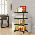 thumbnail image 6 of RBCKVXZ 3-Tier Kitchen Storage Cart, Adjustable Rolling Pantry Storage Cart with 4 Hooks, 23" Tall Plastic Kitchen Shelf Organizer for Fruit, Vegetables, Potato (Black), 6 of 7