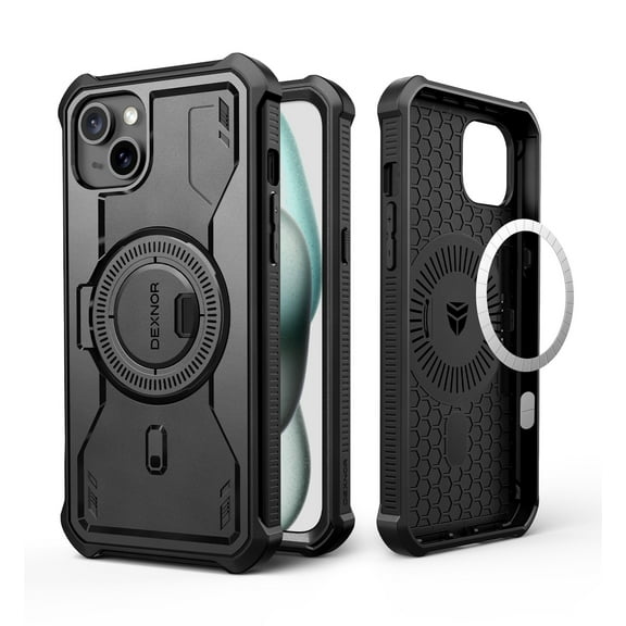 Dexnor Magnetic Case for iPhone 15 Plus/iPhone 14 Plus Case, Compatible with MagSafe, [Built in Screen Protector and Kickstand] Full-Body Shockproof Rugged Bumper Phone Cover, Black