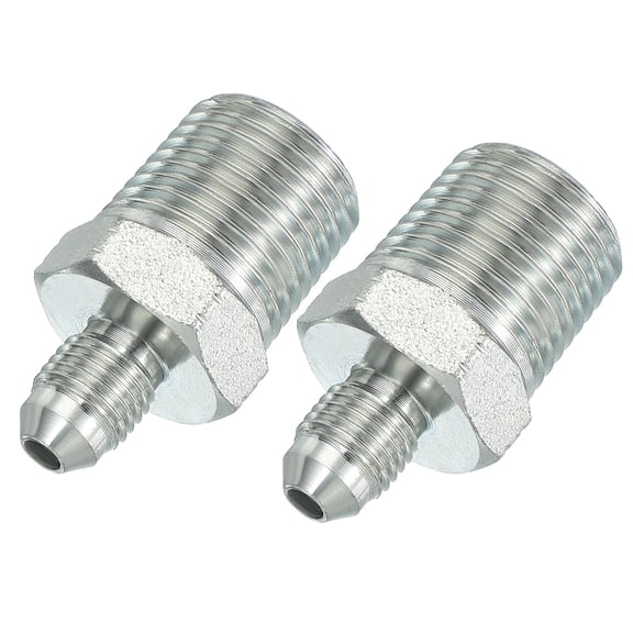 Hex Reducing Nipple Connectors Pipe Adapter 7/16 Male 37° Flare JIC x 1/2 Male NPT 2 Pack