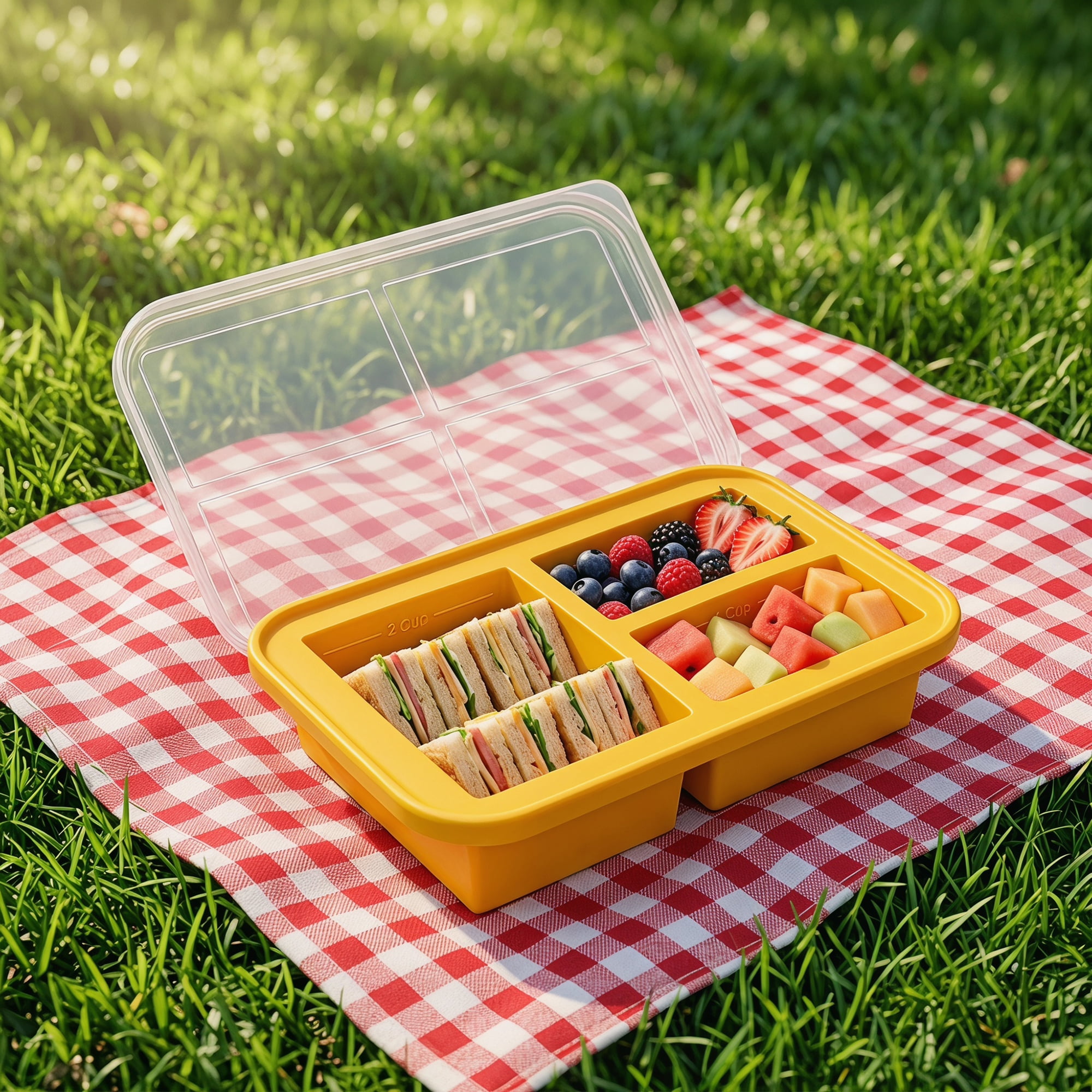 Unique Bargains Silicone Leak-Proof Meal Prep Container Lunch Bento Box Orange-2