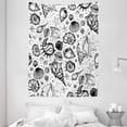 thumbnail image 1 of Sea Shells Tapestry, Hand Drawn Monochrome Aquatic Elements with Dotted Backdrop Abstract Beach, Wall Hanging for Bedroom Living Room Dorm Decor, 60W X 80L Inches, Dark Blue White, by Ambesonne, 1 of 2