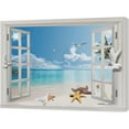 thumbnail image 2 of Beach Wall Art Beach Pictures Wall Decor 3D Window Art Starfish Blue Sea Coastal Painting Canvas Art Palm Tree Wall Decor Ocean Painting Tropical Wall Decor Framed for Bathroom Living Room, 2 of 6