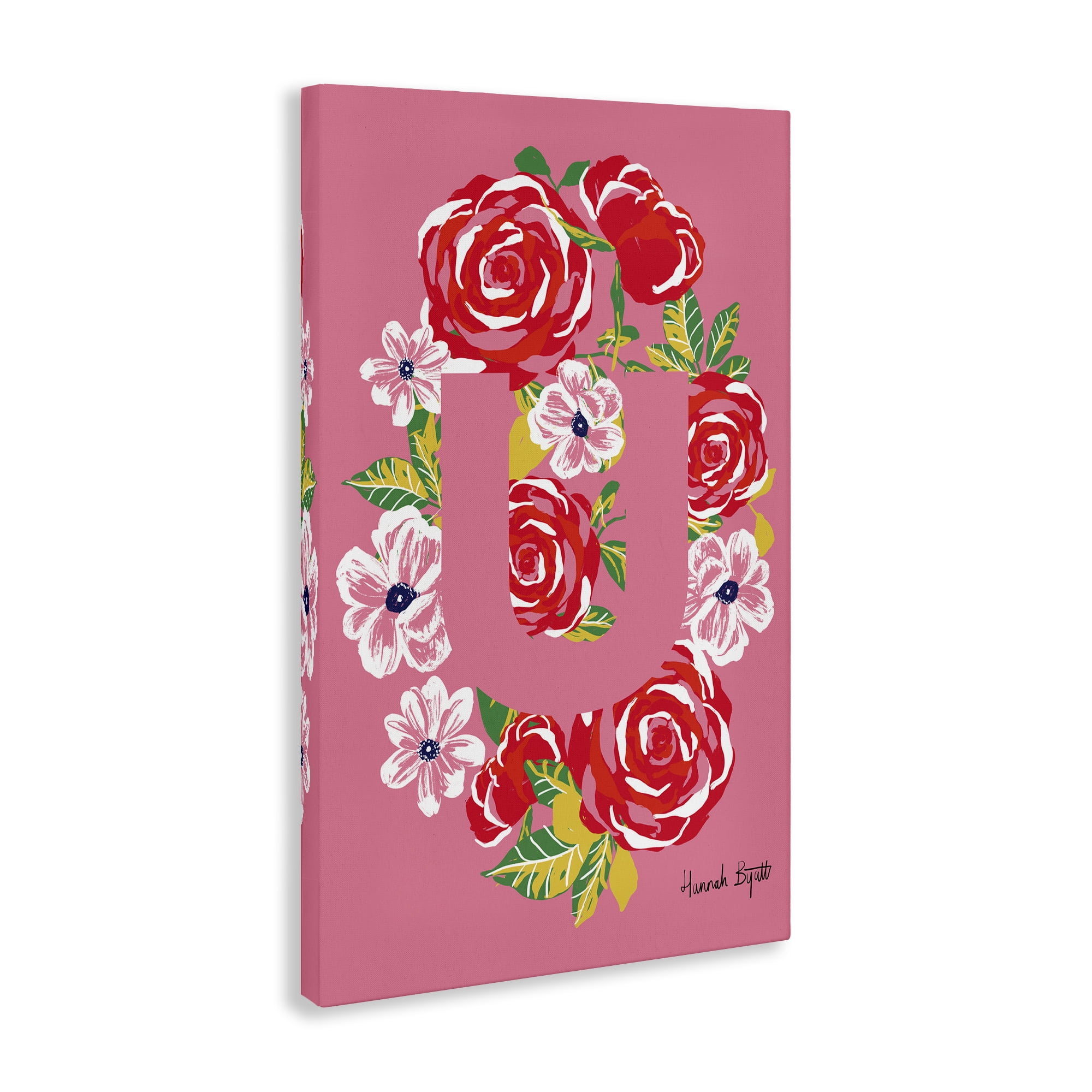 Stupell Industries Floral Bloom Letter U Botanical & Floral Painting Gallery Wrapped Canvas Art Print Wall Art, 30 x 45