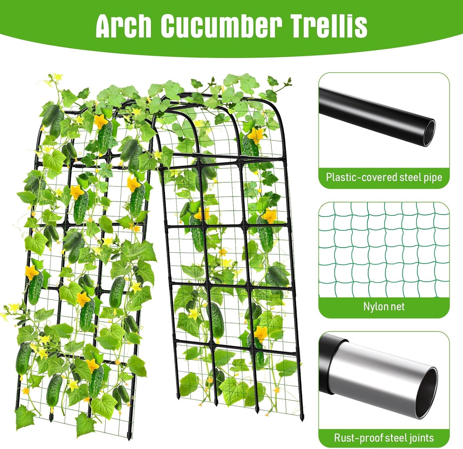 7FT Garden Trellis Arch for Climbing Plants – Tall Outdoor Metal Trellis for Vegetables, Peas, Tomatoes,﻿ Cucumber Trellis Arch & Vertical Garden Climber Plant Support for Vine Plants