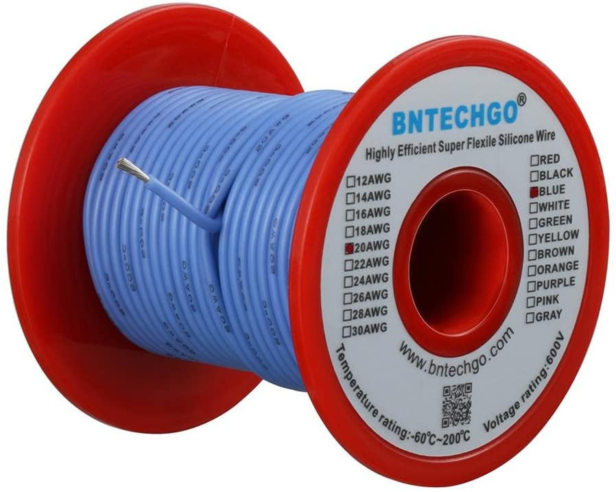 28 AWG Gauge Silicone Wire Spool 100 ft Fine Strand Tinned Copper Blue 