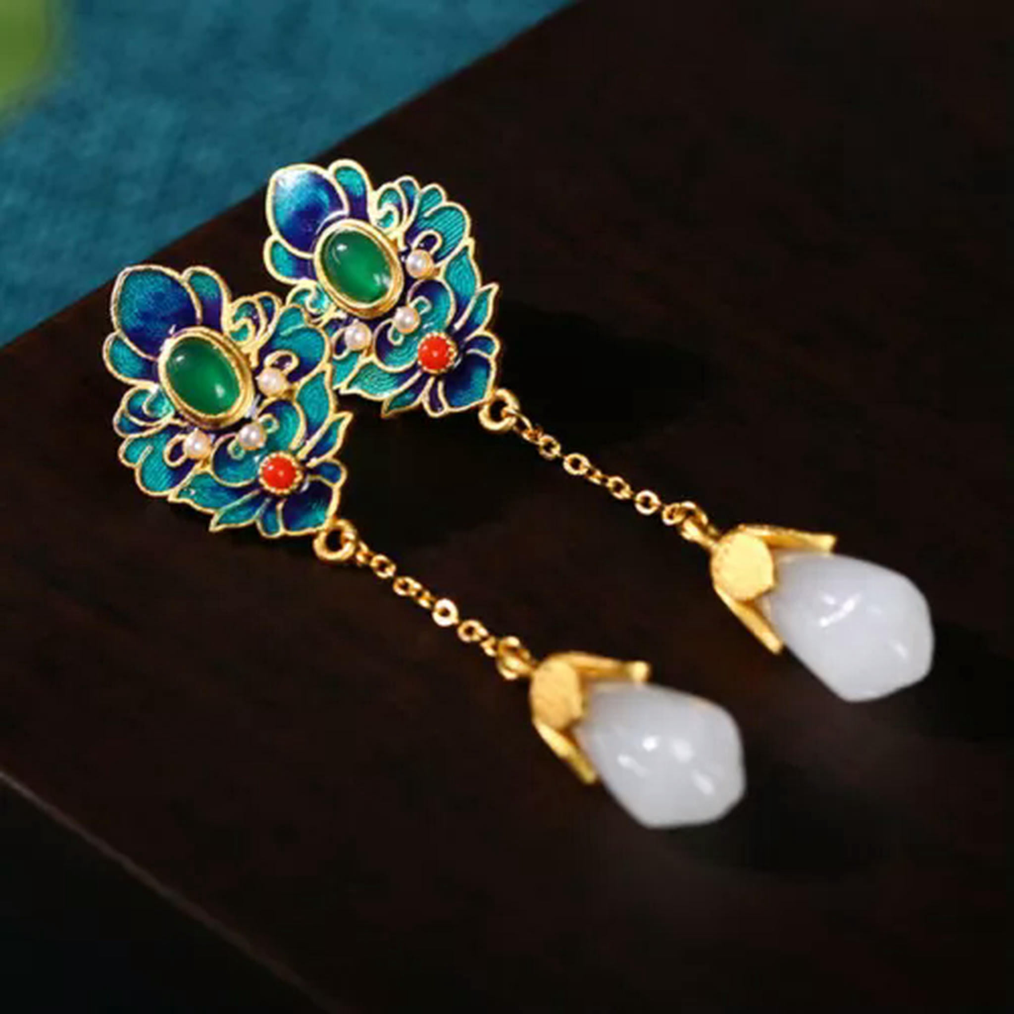 EOEMY Enamel Ethnic Chinese Vintage Dangle Drop Hook Earring For Women Earring Jewelry