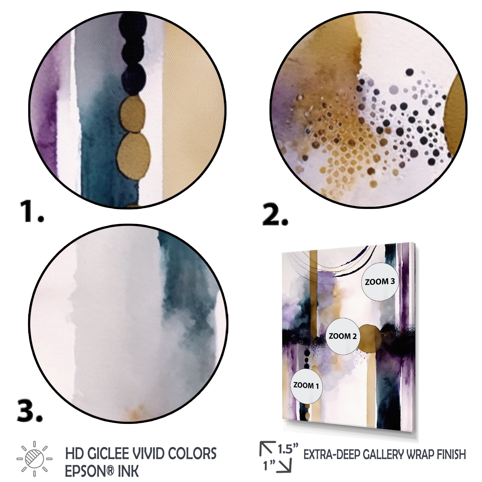 Designart Abstract Geode Geometric Purple And Gold II Canvas Wall Art