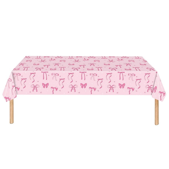 Bowknot Girl Birthday Party Tablecloth Disposable Holiday Decor Plastic Table Cover 137x274cm Easy Clean Cheerful Gradient Theme for Events Decorations Supplies