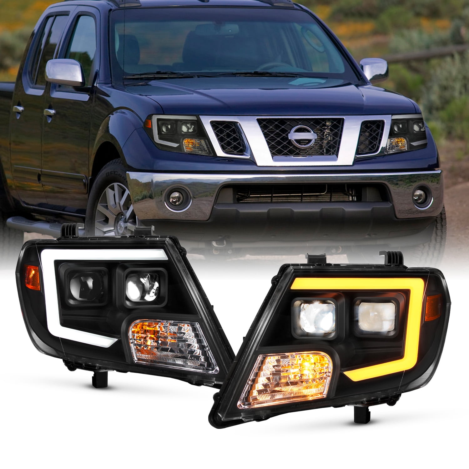 For 09-21 Frontier Extended/Crew Pickup [Halogen Style] Black 