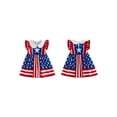 thumbnail image 2 of BemeyourBBs  Toddler Baby Girl 4th of July Dress Outfit Patriot Independence Day Dress Little Girl Flying Short Sleeve Doll Collar Red White Blue Star Striped Print Bow Summer Princess Party Dress, 2 of 9