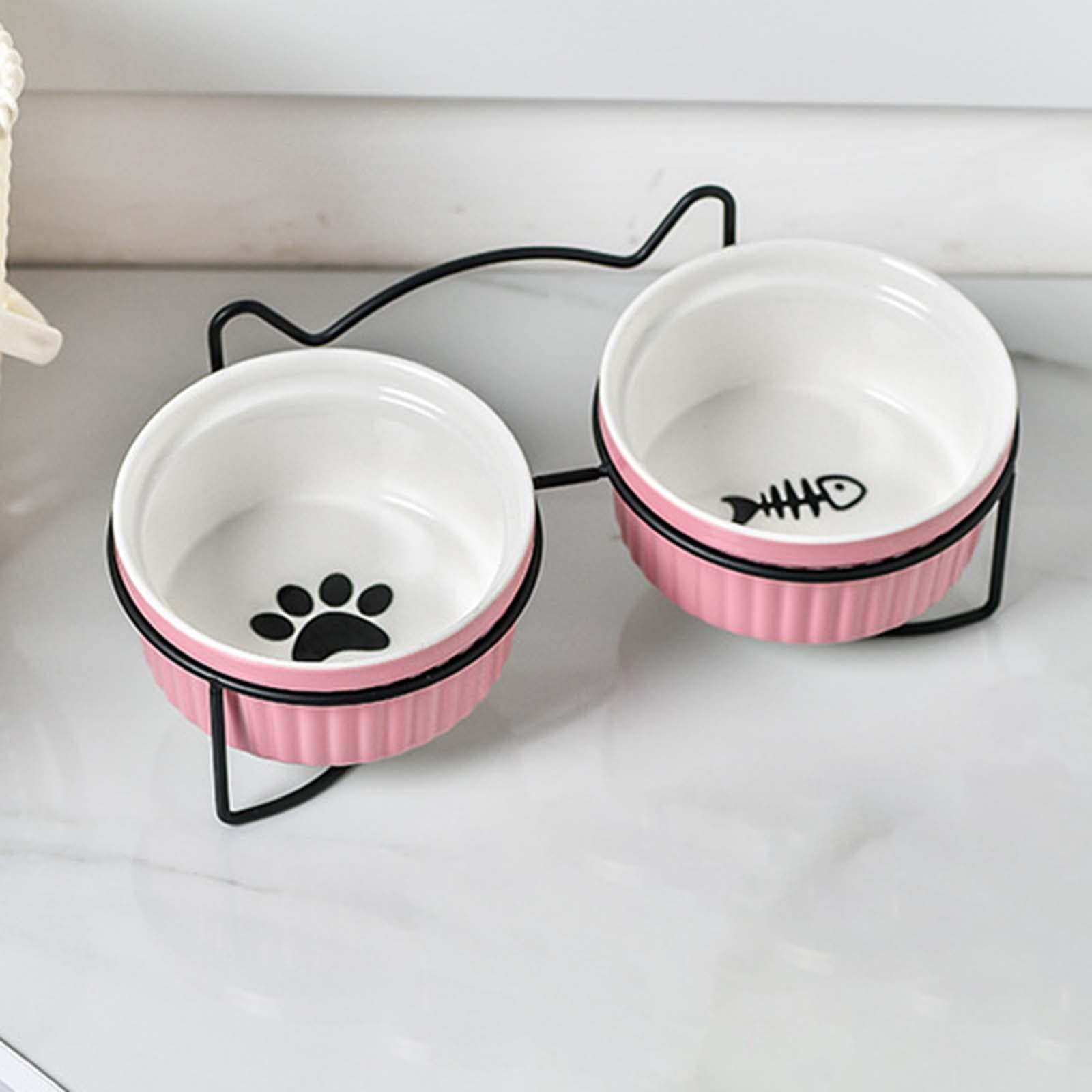 Bvdfgk Raised Cat Bowl Anti Rust Pet Feeding Station Pet Slow Feeder with Stand Protect black