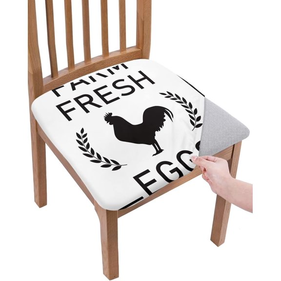 Dining Room Chair Seat Covers, Farm Eggs Farmhouse Chicken Cock Silhouettes Removable Stretch Chair Seat Cushion Slipcovers Protector for Holiday Party Festival Decoration, Set of 4