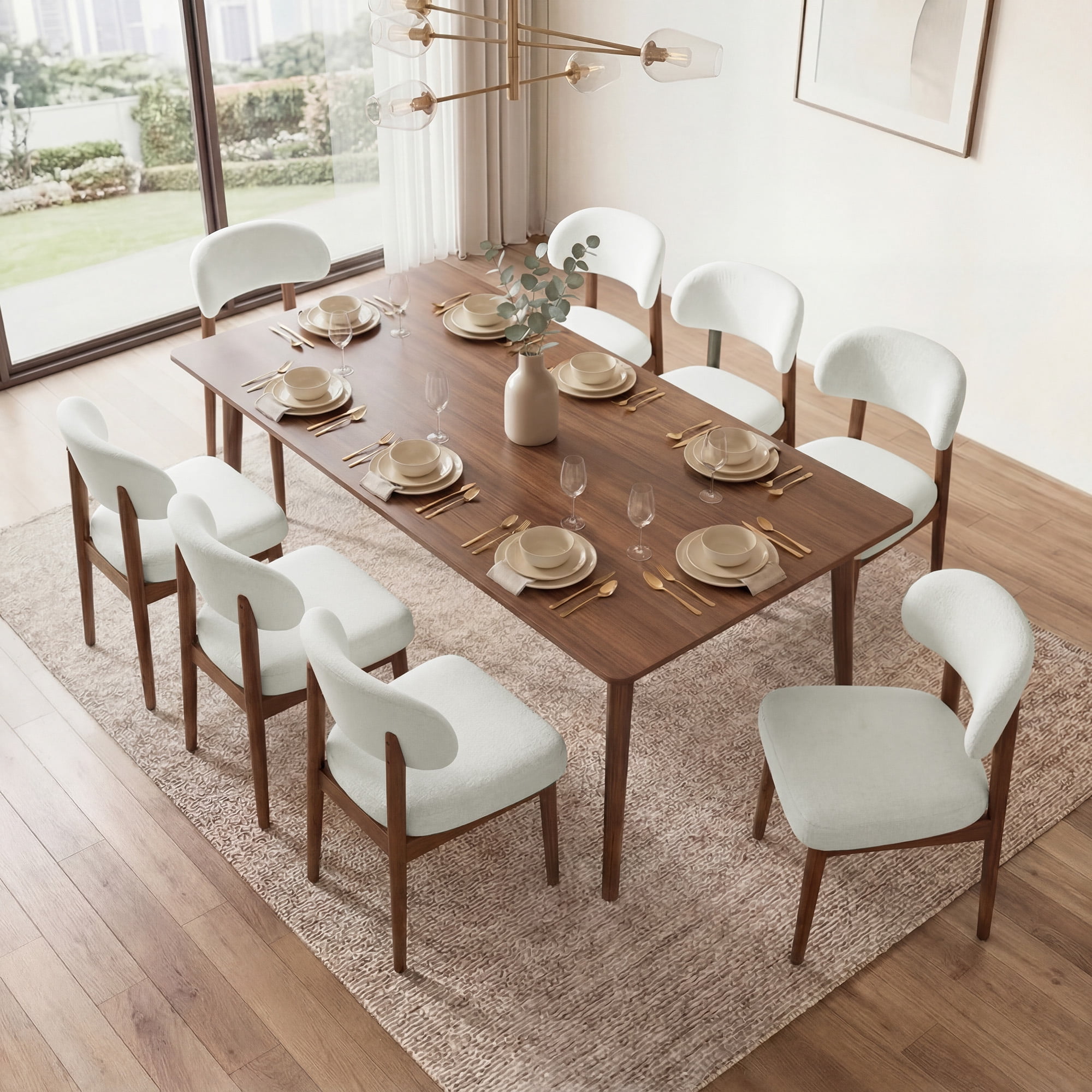 MOONMISS Dining Chair Set of 2,Upholstered Wooden Dining Chairs with Curved Back,Chenille Kitchen Side Chairs,White