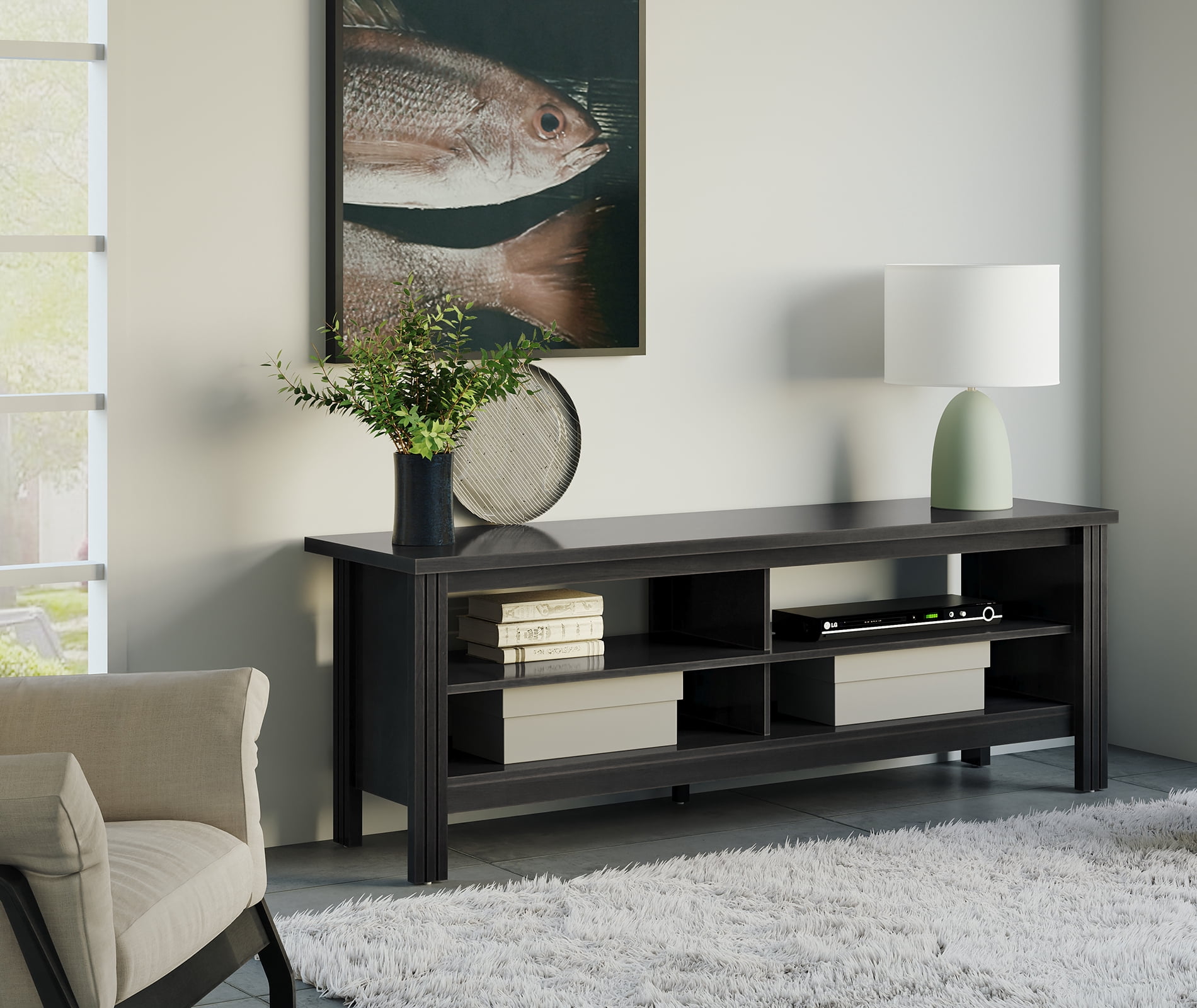 TV Stand for 65 Inch TV Stands, Media Console Entertainment Center Television Table with Open Shelves for Living Room, Black 60 inch