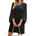 thumbnail image 3 of Vestido, Cómodo Cuello En V, Agradable A La Piel, Vestido De Color Sólido Para Vacaciones ANGGREK  Otros, 3 of 6