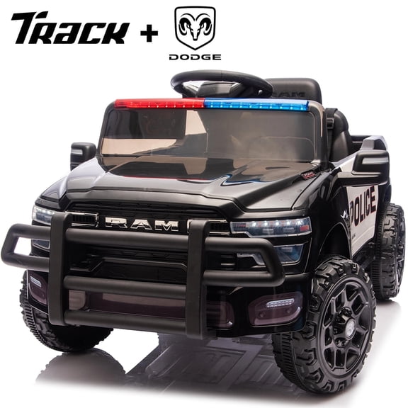 Track Seven 12V Ride on Car, Licensed Dodge RAM 3500 Ride On Truck with Remote Control, Rear Shock Suspension, LED Headlights, Low Battery Alarm, Bluetooth, Music, Ride on Toy for Kids Aged 3 , Black