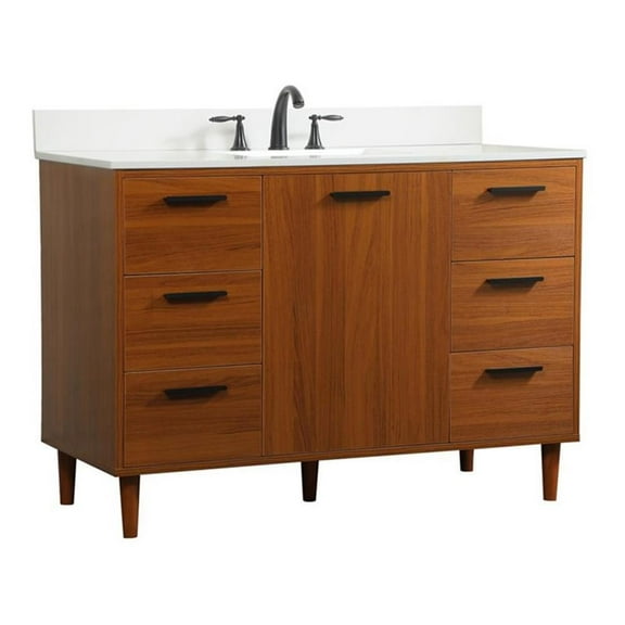 48 inch bathroom vanity in Teak with backsplash