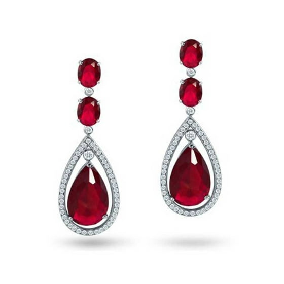 Bling Jewelry Simulated Ruby Red Cz Oval Teardrop Dangle Chandelier Bling Jewelry Simulated Ruby Red Cz Oval Teardrop Dangle Chandelier Earrings Silver Plated Com