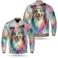 thumbnail image 3 of Hippie Shetland Sheepdog Portrait Watercolor Tie-Dye Vintage Styles All Over Print 3D Baseball Jacket Sheltie Dog Lover Gifts Bomber Jacket Softball - 00014, 3 of 6
