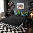 thumbnail image 4 of Meiyoeat Sport Motorcycle Full Size Bedding Sets 7 Pieces for Boys, Graffiti Splash Print Full Size Bed in a Bag, Blue Green Orange Black,Black Reversible, 4 of 6