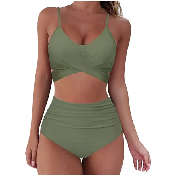 Conjunto de bikini para mujer Push Up Crossover Verde S