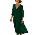 thumbnail image 3 of KHONTS Women's 3/4 Sleeve Summer Maxi Dress Plus Size Casual Linen Flowy Beach V-Neck Dress with Pockets Dark Green L, 3 of 9