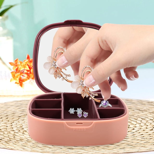NUOLUX Estuche Organizador Para Joyería Rosa Con Espejo Para Collares Y Aretes