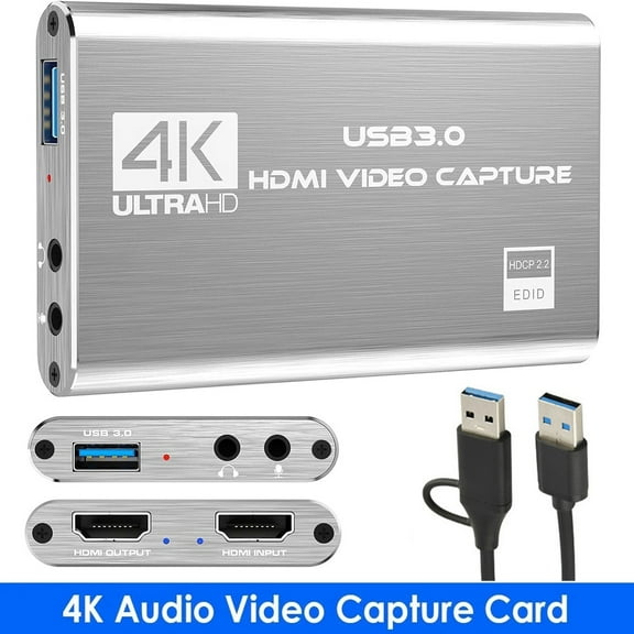 OhhGo 4K Audio Video Capture Card, HDMI USB 3.0 Video Capture Device, Video Converter 1080P 60fps Capture Card for Gaming, Supports Live Video Capture, Silver