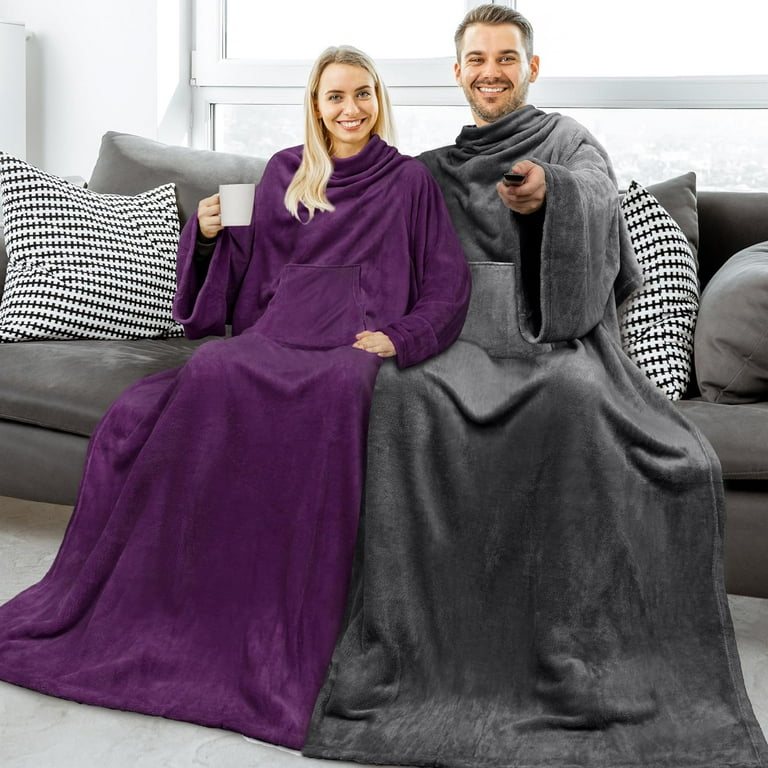 PAVILIA Plush Wearable Fleece Blanket with Sleeves Warm Full Body Wrap Cozy Pullover Robe Ideal Gift for Adults Walmart