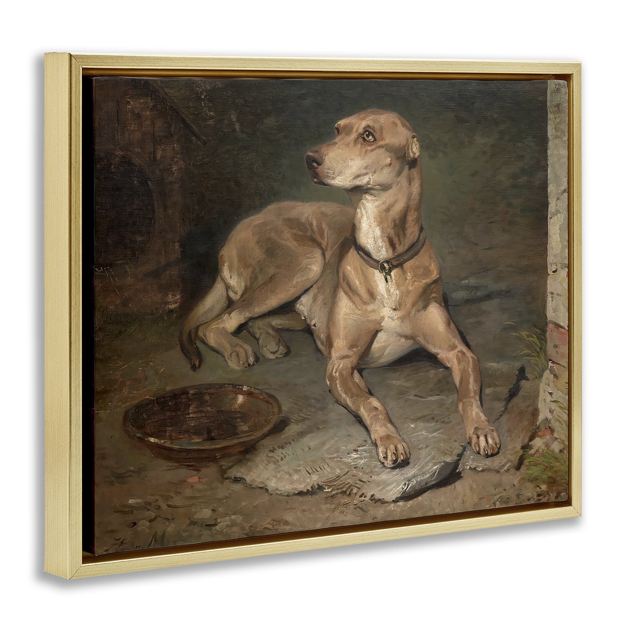 Stupell Industries Historical Dog & Bowl Gold Framed Floater Canvas Wall Art, design by Lil' Rue