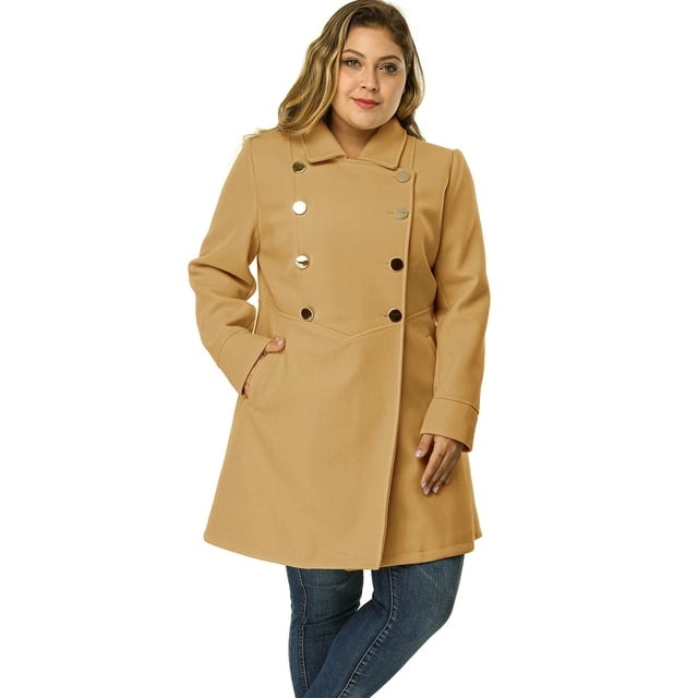 GRACE & GRANDEUR Women's Plus Size Winter Outerwear Double Breasted Long Overcoat