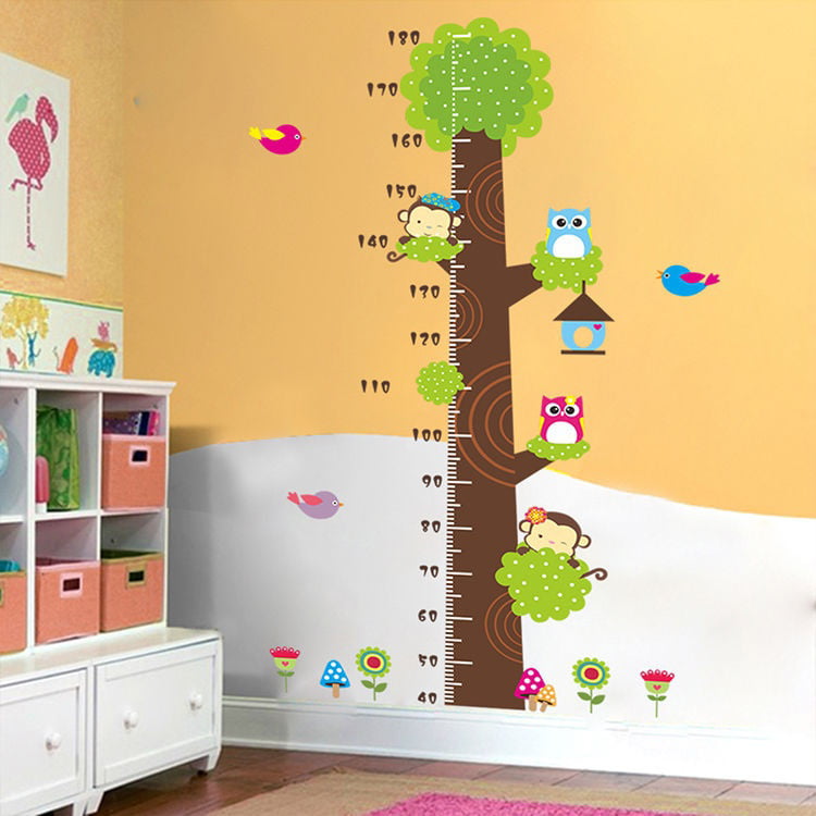 Height Growth Chart Wall Stickers Colorful Forest Aminals Height Chart Wall Decals Peel and Stick Removable Vinyl Wall Stickers for Kids Nursery Bedroom Living Room 
