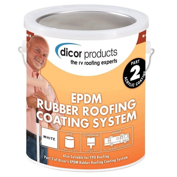Dicor Corp. Roof Coating RP-SELRC-1 Signature Extended Life RV Roof Coating; Use To Protect Roof Membranes; For Rubber RV Roof; Covers 125 Square Feet Per Gallon; White; 1 Gallon Can; Single