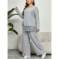 thumbnail image 3 of Baby Sweetie Women 2 Piece Outfits Plus Size Irregular Tassel Long Sleeves Shirt and Elastic Wide Leg Pants Set Streetwear, 3 of 7