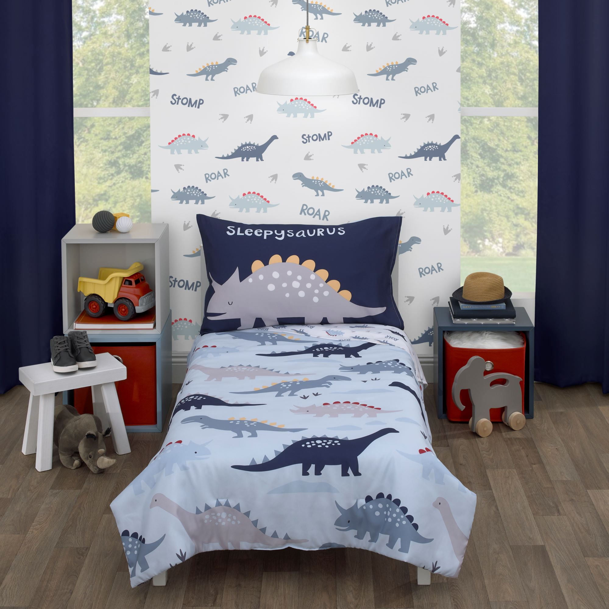 PRICE RIGHT HOME JURASSIC DINOSAURS TODDLER BED WITH STORAGE AND FOAM MATTRESS 