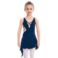 thumbnail image 4 of Hansber Girl's Lyrical Dance Dress Figure Ice Skating Asymmetrical Skirt Leotard Ballet Contemporary Dancewear Navy Blue 16, 4 of 6
