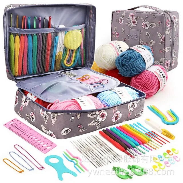 EASTIN 59 Pcs Include 5 Skeins Yarn Hooks Needles Storage Bag Crochet Kit with Knitting Accessories Set for Beginners Gift Freeshipping