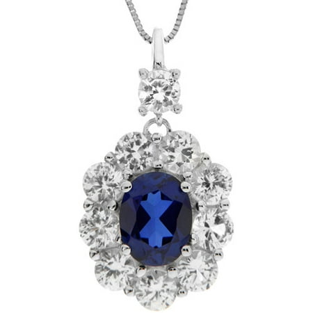 5.93 Carat T.G.W Lab-Created Ceylon Sapphire and Lab-Created White Sapphire Pendant in Sterling Silver, 18