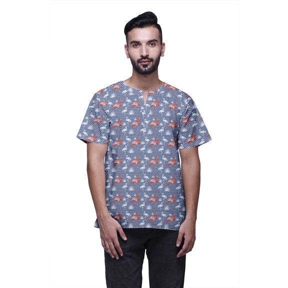 Atasi Short Sleeve Kurta For Men Printed Cotton Cambric Beach Yoga Ethnic Top