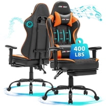 JONPONY Big and Tall 400lbs Gaming Chair with Bluetooth Speakers, Gamer Chair with Footrest and Lumbar Support & 360-Swivel Seat, Ergonomic Gamer Chair with Headrest, Orange