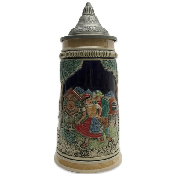 GERM German Cuckoo Clock & Waterwheel Multicolor Beer Stein with Metal Lid