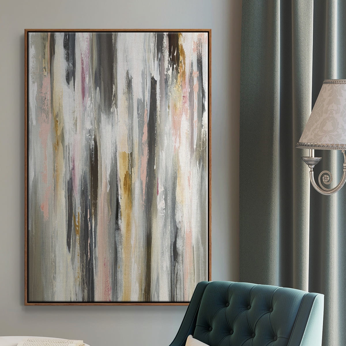 Color Ripple II Framed Premium Gallery Wrapped Canvas - Ready to Hang - 27 x 41 - Walnut Floating Frame