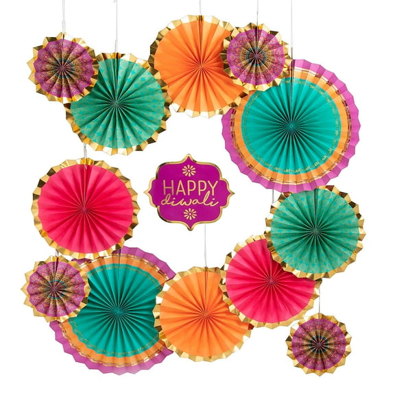 Diwali Hanging Paper Fan Decorations, Party Supplies, Party Supplies, 13 Pieces