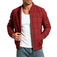 thumbnail image 2 of Smsaxvxz Men's Zip Up Bomber Jackets Casual Plaid Lightweight Collared Coat Business Casual Versatile Spring Fall Jacket Red M, 2 of 4
