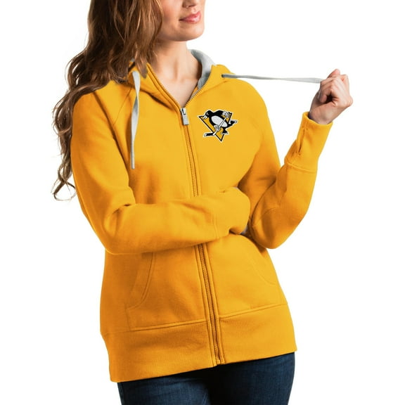 Women's Antigua Gold Pittsburgh Penguins Victory Full-Zip Hoodie