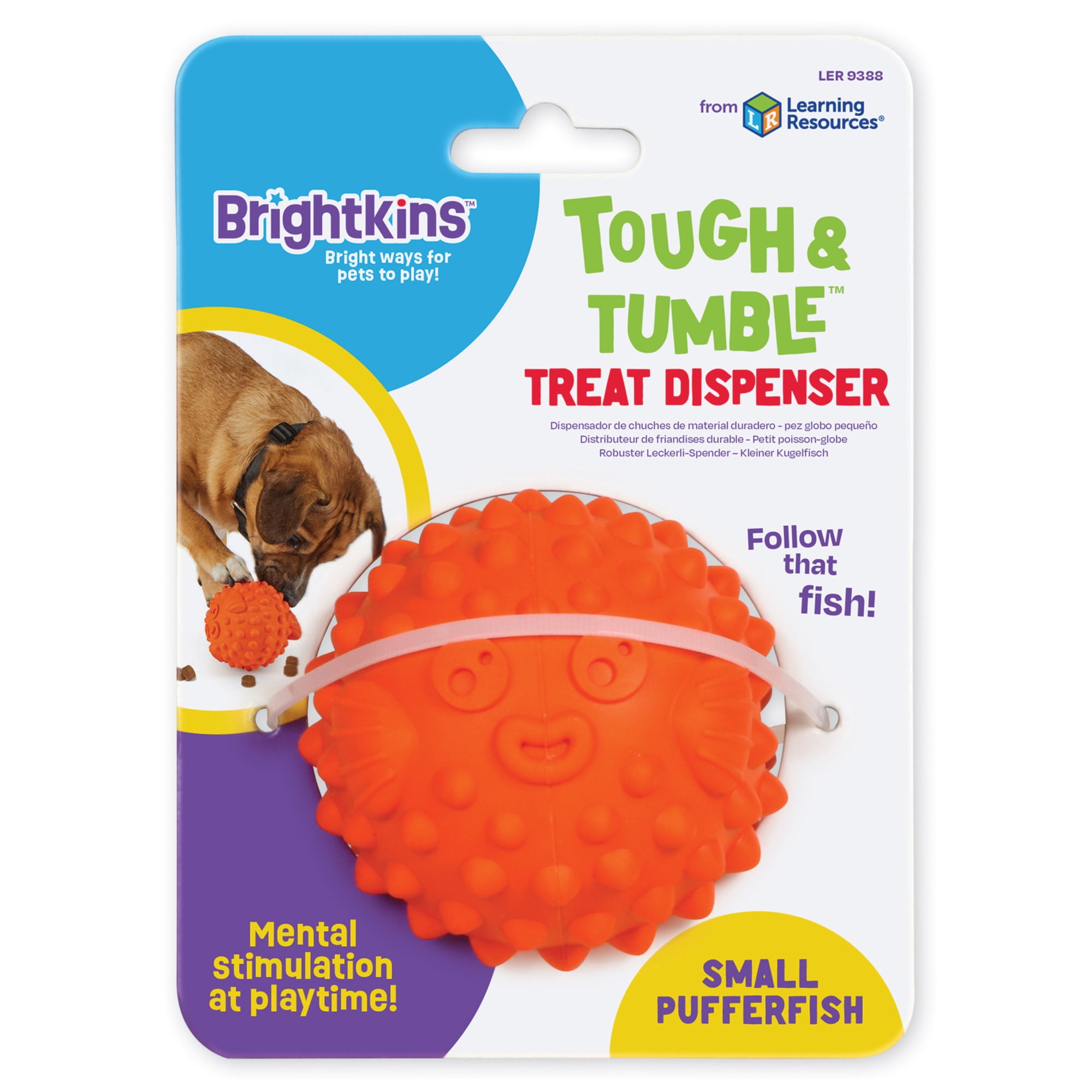 Brightkins Tough & Tumble Treat Dispenser Small Pufferfish, Dog Treat Dispenser Interactive for Small Dog Gifts