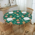 thumbnail image 4 of Christmas Candy Cane Tablecloth Green Elastic Edge Fitted Gingerbread Cookies Table Cover Fits Round Tables Up to 45"-50" Diameter, 4 of 4